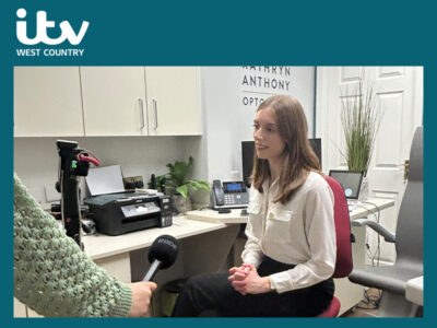 Jessica from Kathryn Anthony Optometry being interviewed by ITV West Country about Halloween contact lenses - understanding the dangers