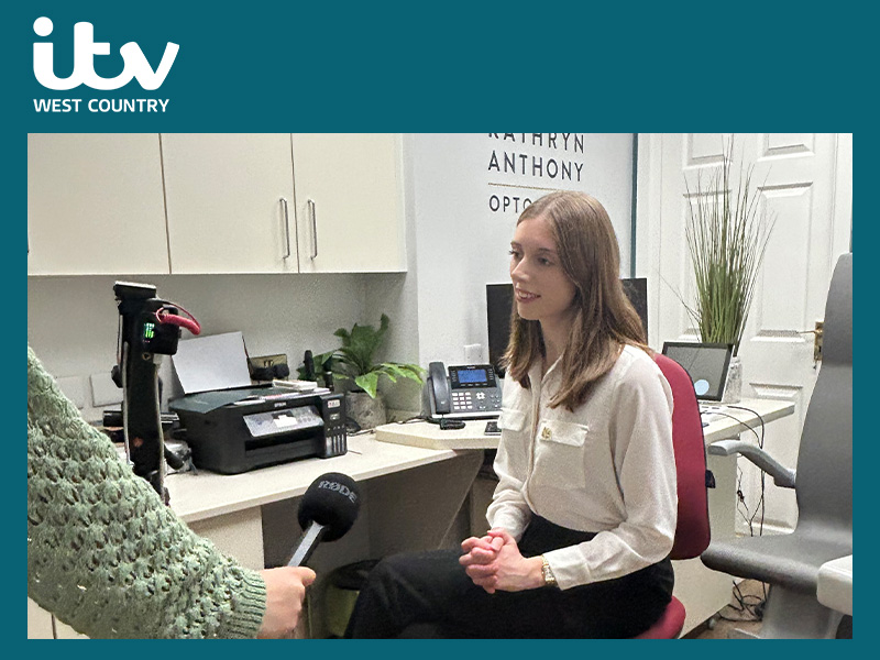 Jessica from Kathryn Anthony Optometry being interviewed by ITV West Country about Halloween contact lenses - understanding the dangers